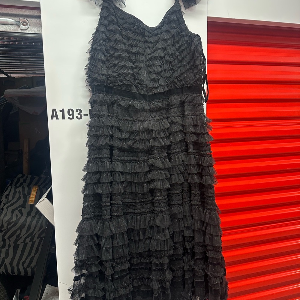 Black Ruffle Cap Sleeve Tiered Midi DressRegular price$398 USD - Picture 9 of 12